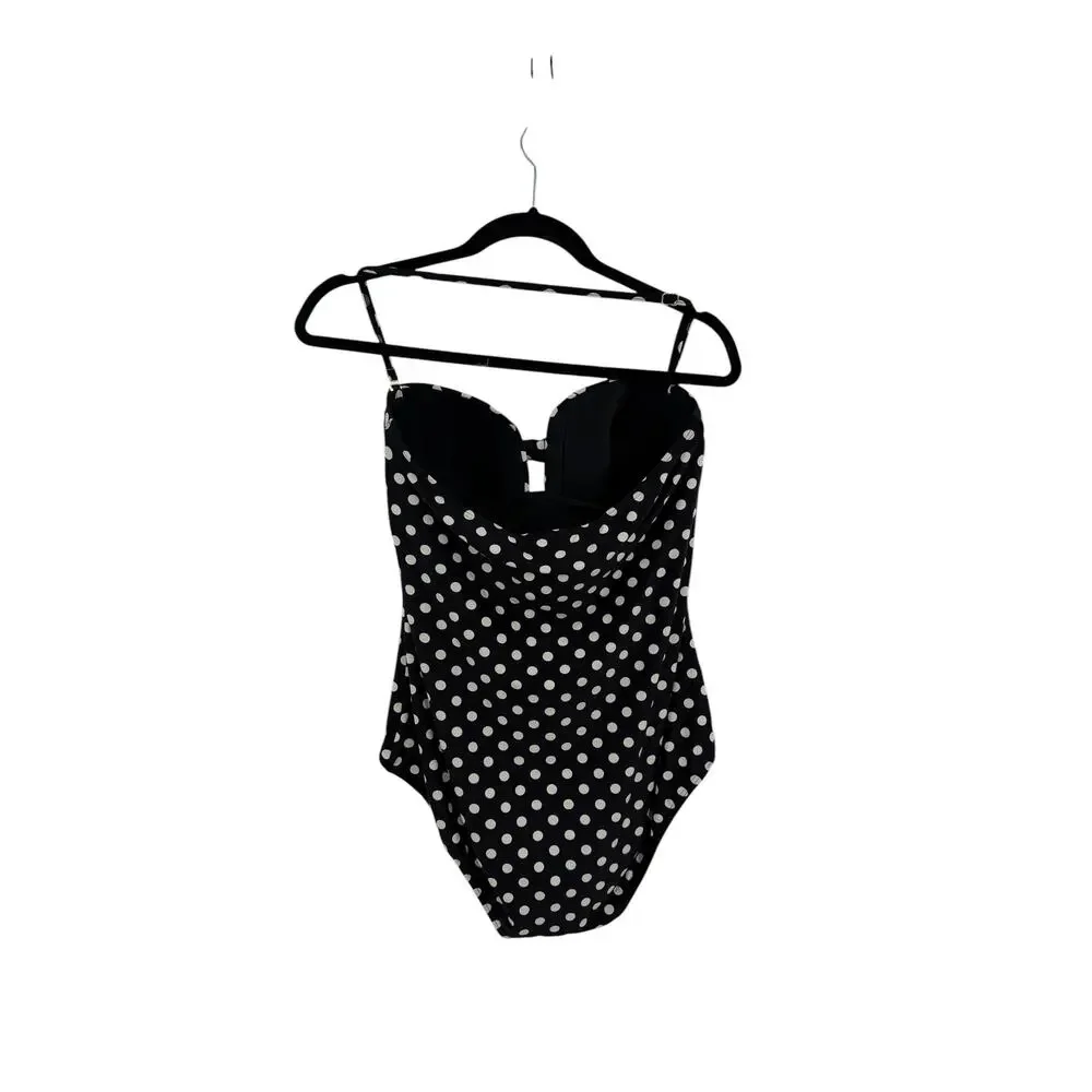 Kate Spade New York Polka Dot One Piece Swimsuit Bow Front Black White Large - Picture 6 of 10